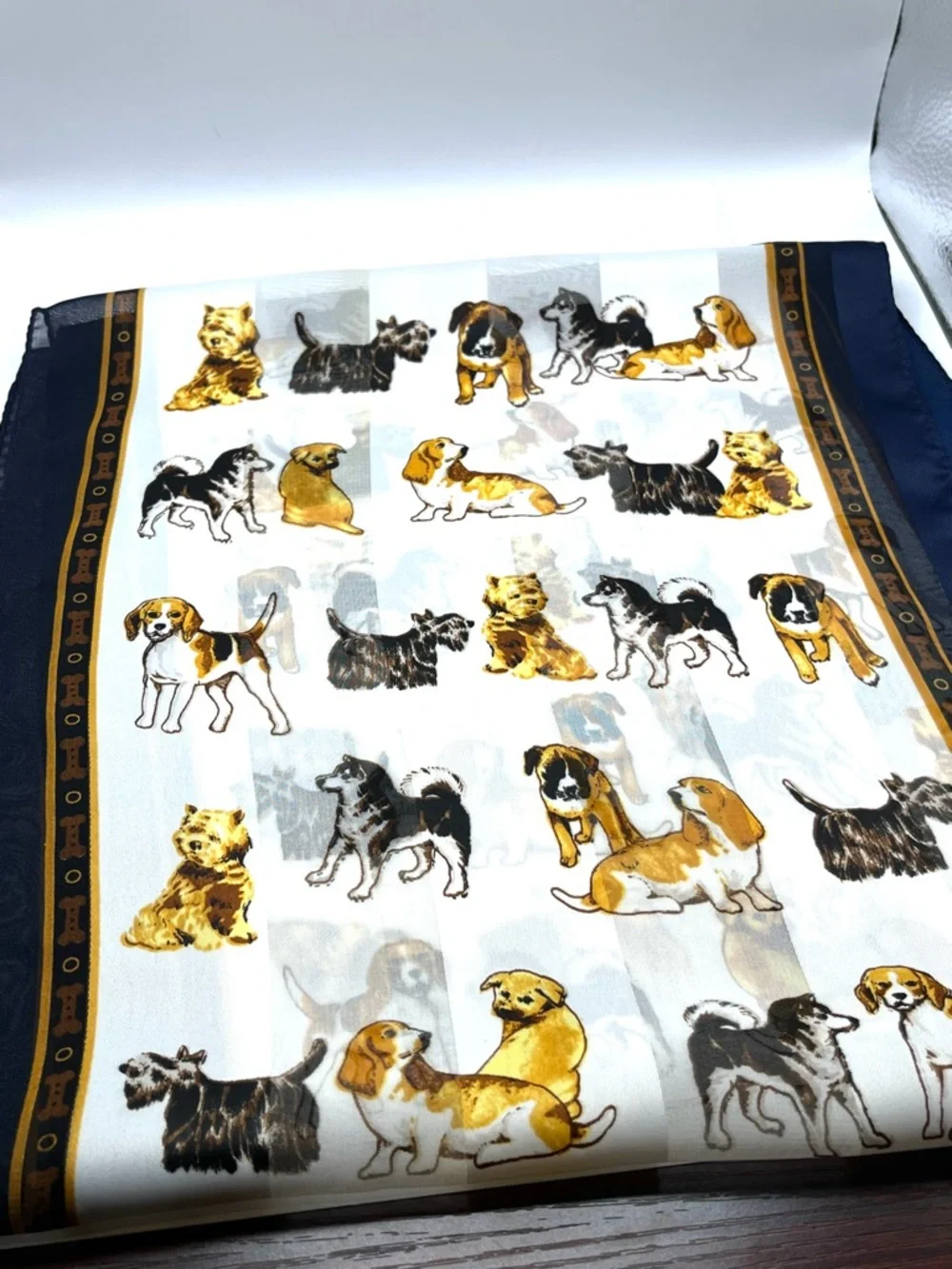 Dog Pattern Pet Scarf in Navy and White Vintage